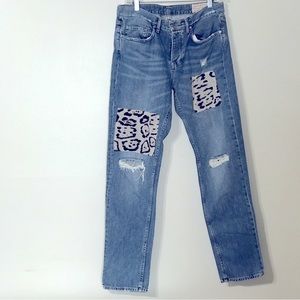 All Saints High Rise Boy Fit Distressed Patch Jeans